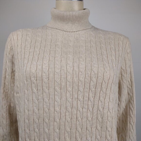 NWOT Lands' End beige cable knit turtleneck pullover sweater XL Petite - Picture 2 of 9